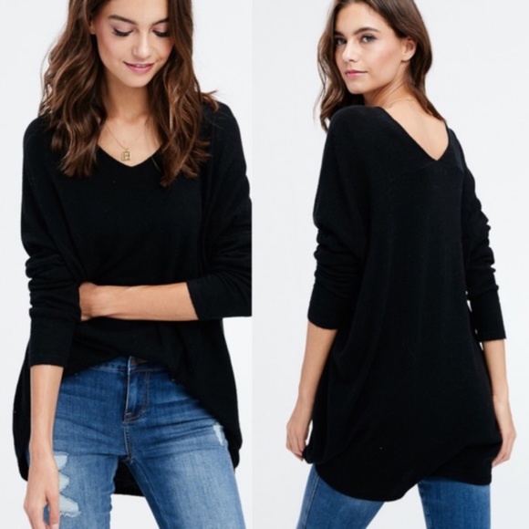 07 Cozy Black V neck Oversized Sweater Top - Picture 2 of 6